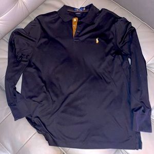 Polo Ralph Lauren Mens Shirts Large Black Long Sleeve Pony Leather Trim
